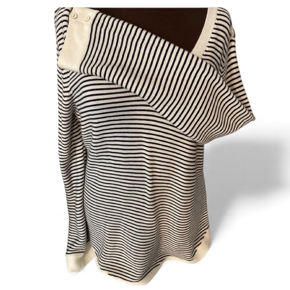 Talbots Cotton Blend Sweater W/Black Stripes Long Sleeved Sweater NWT Size XL P